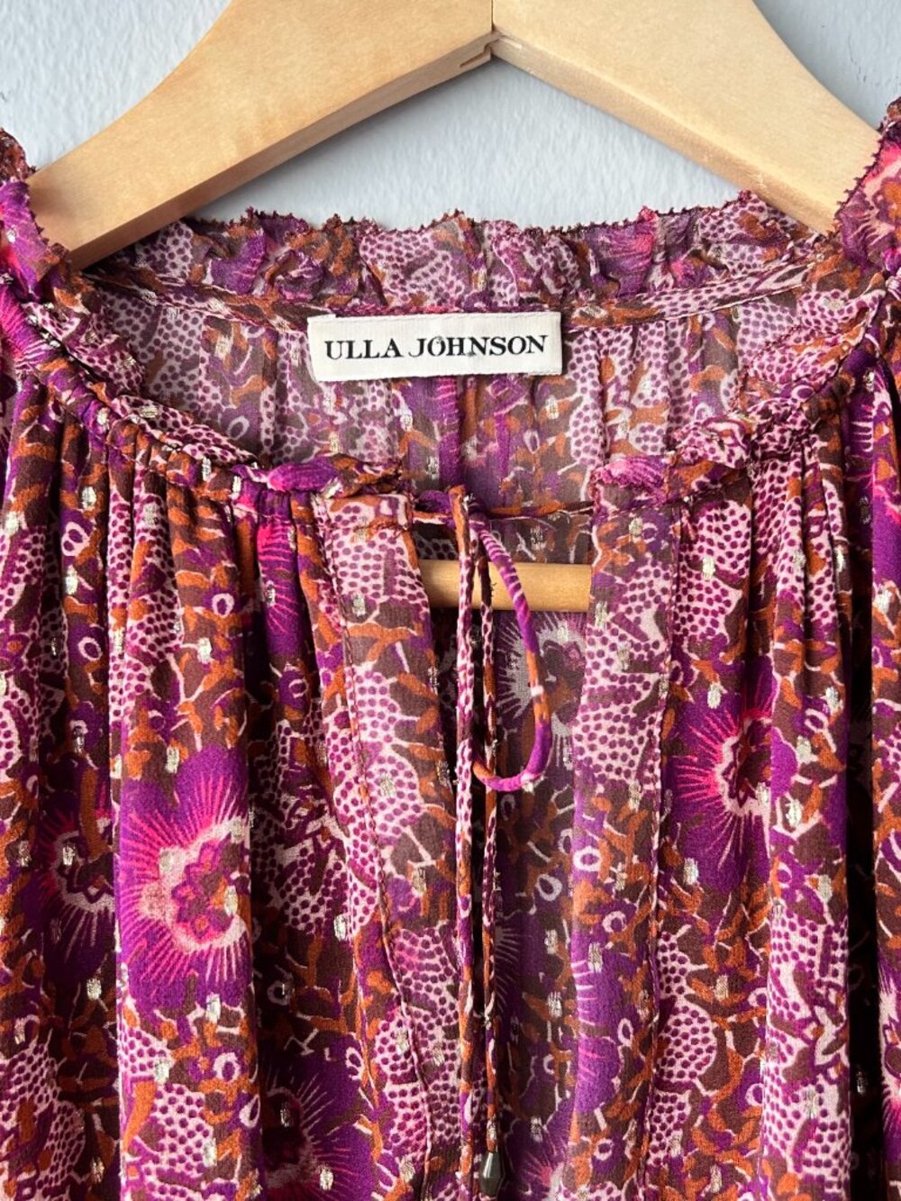 Ulla Johnson Alessandra Silk Lurex Floral Tiered Midi Dress Long Sleeves Size 6 - Picture 4 of 9
